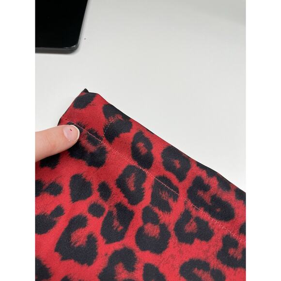 Good American Pajama Pants Large 3 Satin Drawstring Red Leopard Animal Stretch - Picture 16 of 16